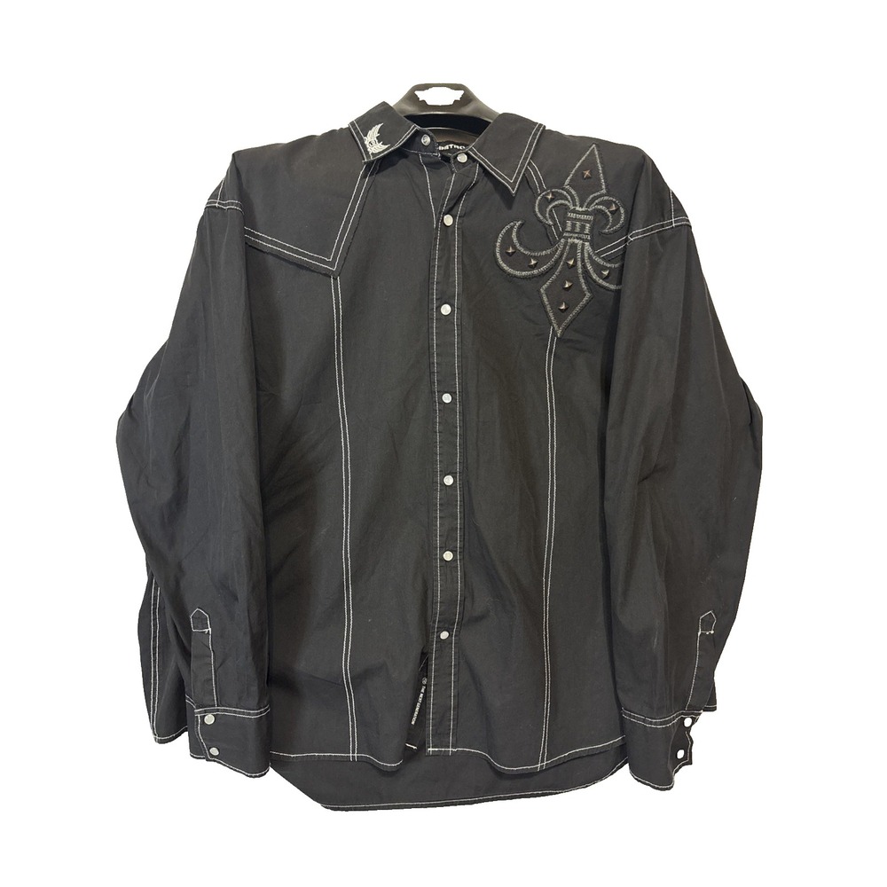 PETROL Men's Long Sleeve‎ Black Embroidered Pearl Snap Western Shirt Studs XXL